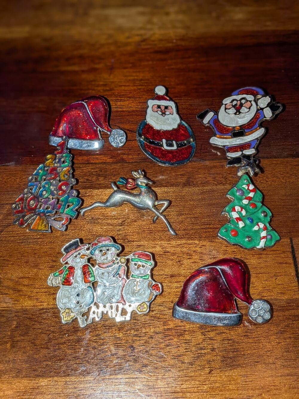 Lot Of 8 Vintage Enamel Christmas Pins